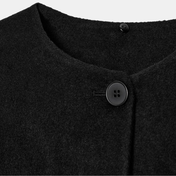 ZARA WOOL BLEND SHORT COAT WITH DETACHABLE SCARF - BLACK - Picture 9 of 17